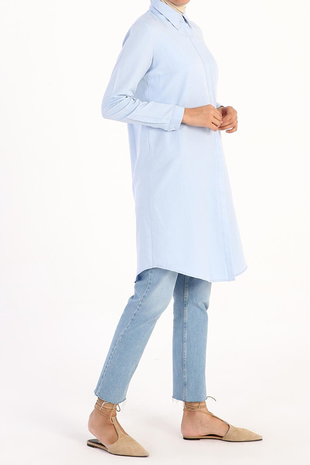 Light Blue Hidden Placket Basic Shirt Tunic