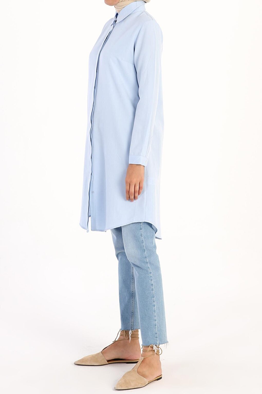 Light Blue Hidden Placket Basic Shirt Tunic