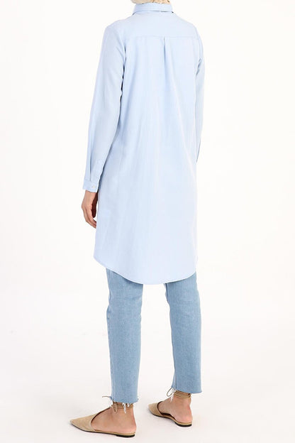 Light Blue Hidden Placket Basic Shirt Tunic