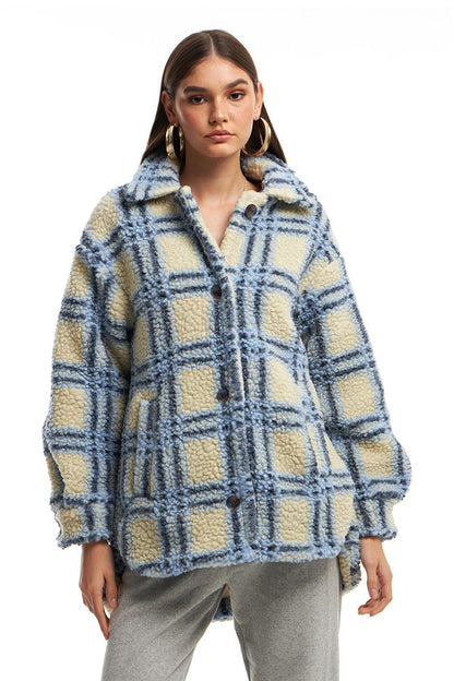 Striped Plush Coat Blue