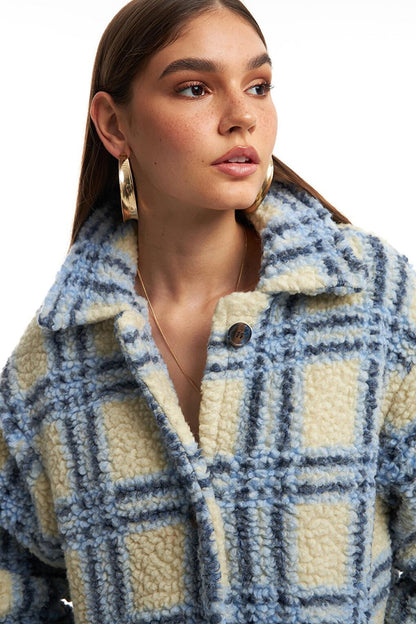 Striped Plush Coat Blue