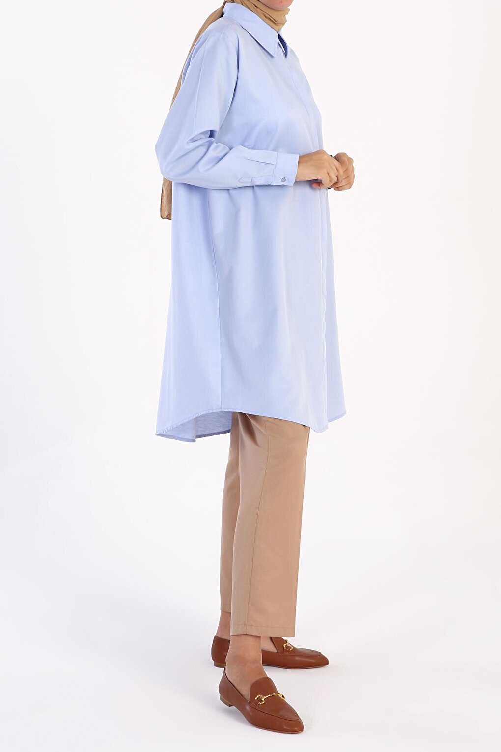 Blue Basic Shirt Tunic with Hidden Placket