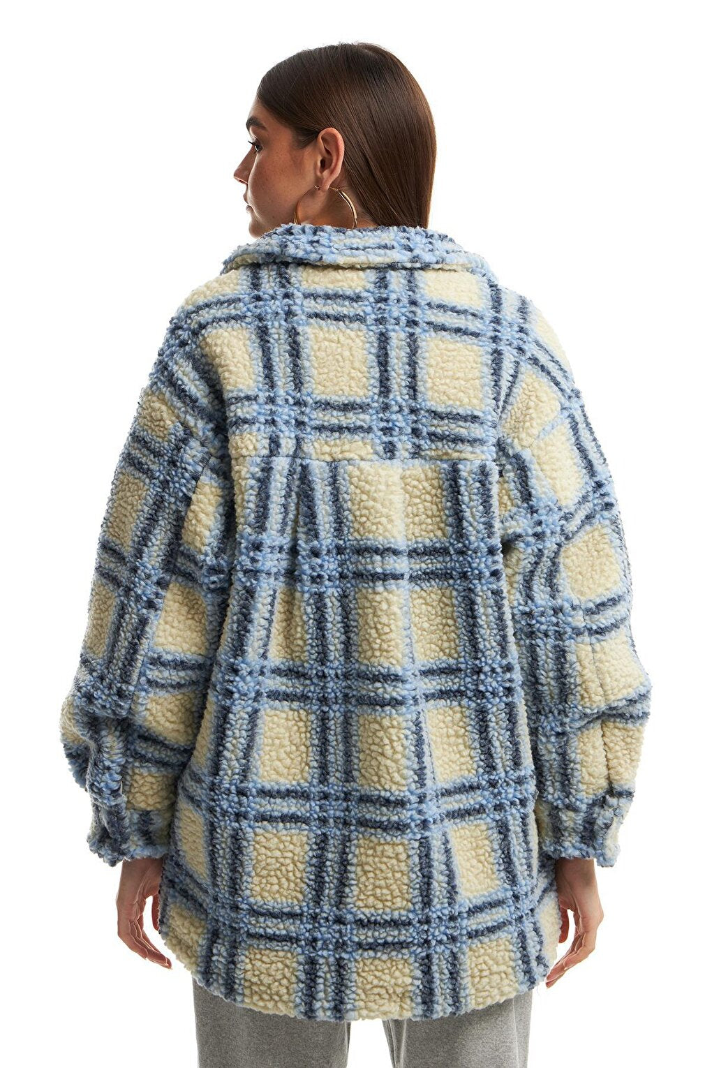 Striped Plush Coat Blue