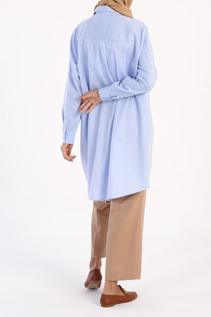 Blue Basic Shirt Tunic with Hidden Placket