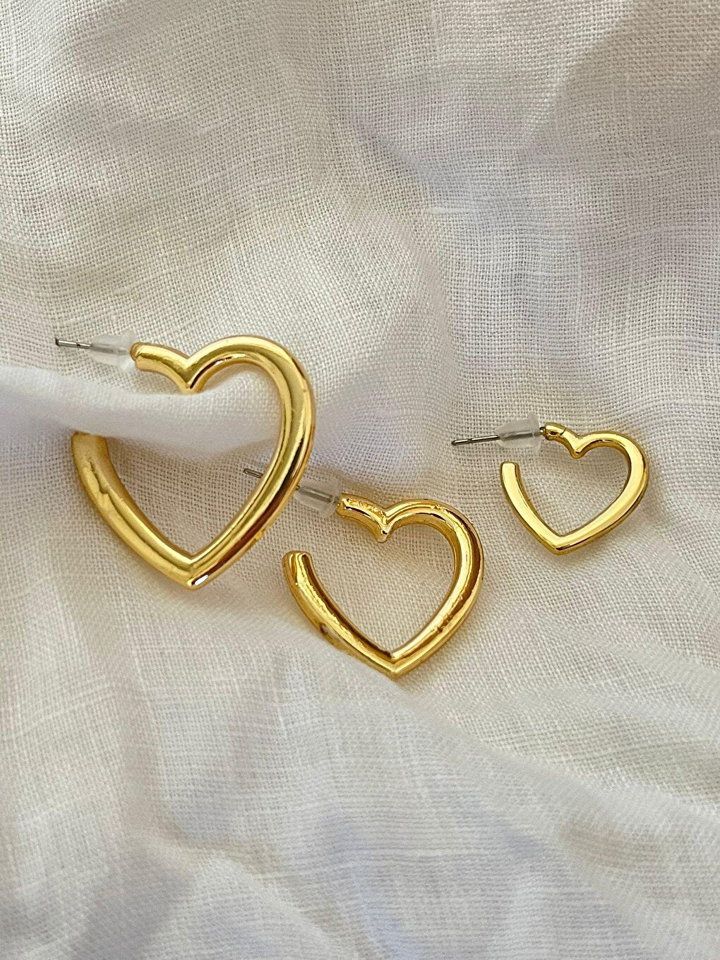 Women's Gold 3-Piece Heart Set Earrings