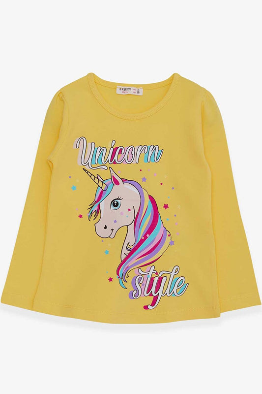 Girl's Long Sleeve T-Shirt Unicorn Yellow (Age 2-6)