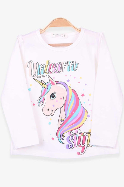 Girl's Long Sleeve T-Shirt Unicorn Ecru (Age 2-6)