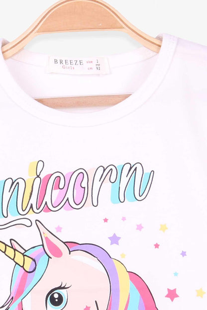 Girl's Long Sleeve T-Shirt Unicorn Ecru (Age 2-6)