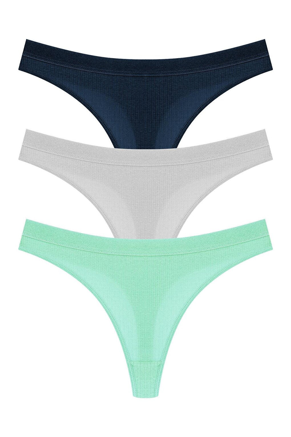 Cotton Ribbed Textured Women's Thong Panties 3-Piece