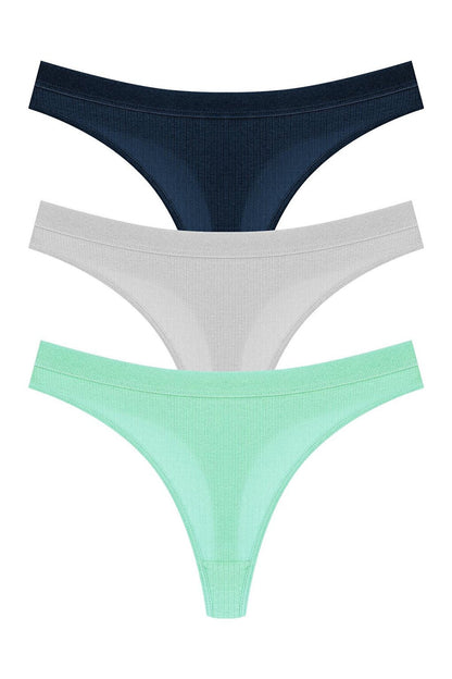 Cotton Ribbed Textured Women's Thong Panties 3-Piece