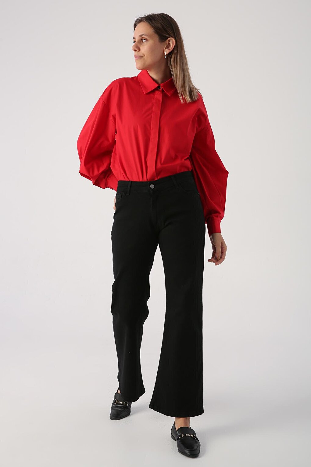 Black Cotton Wide Leg Denim Trousers