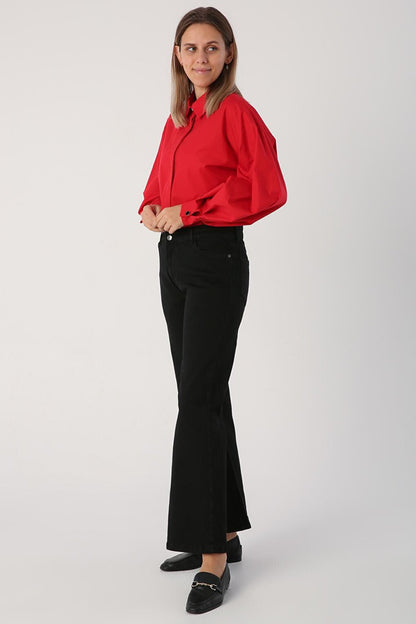 Black Cotton Wide Leg Denim Trousers