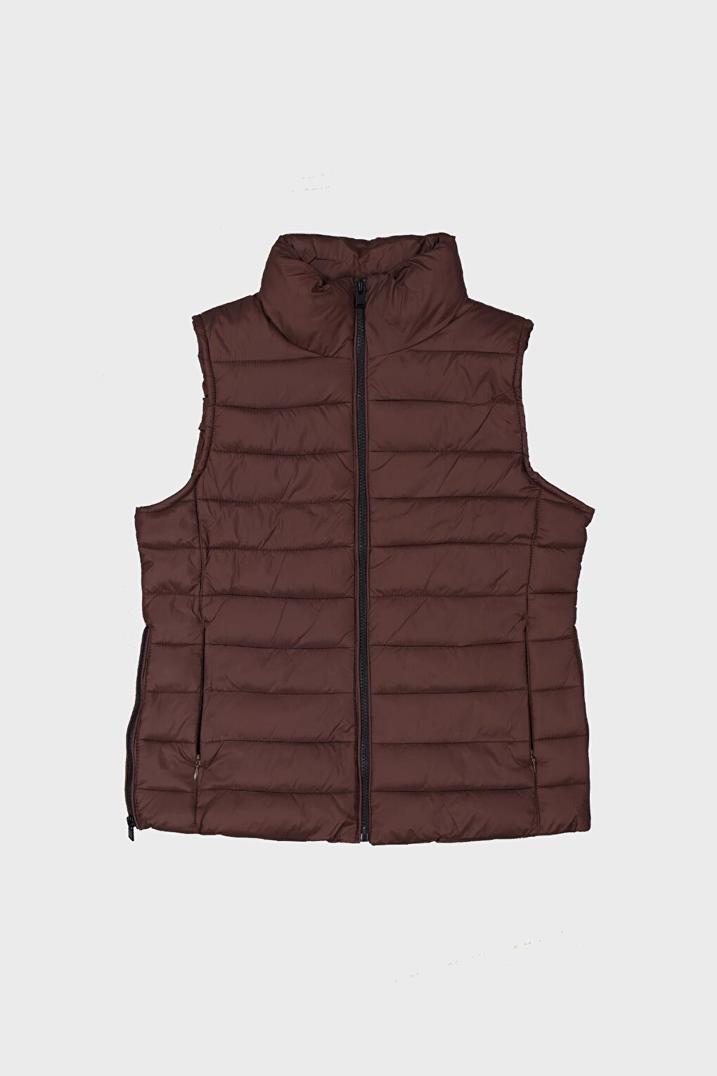 Brown Quilted Slim Vest with Side Zippers 90033-245