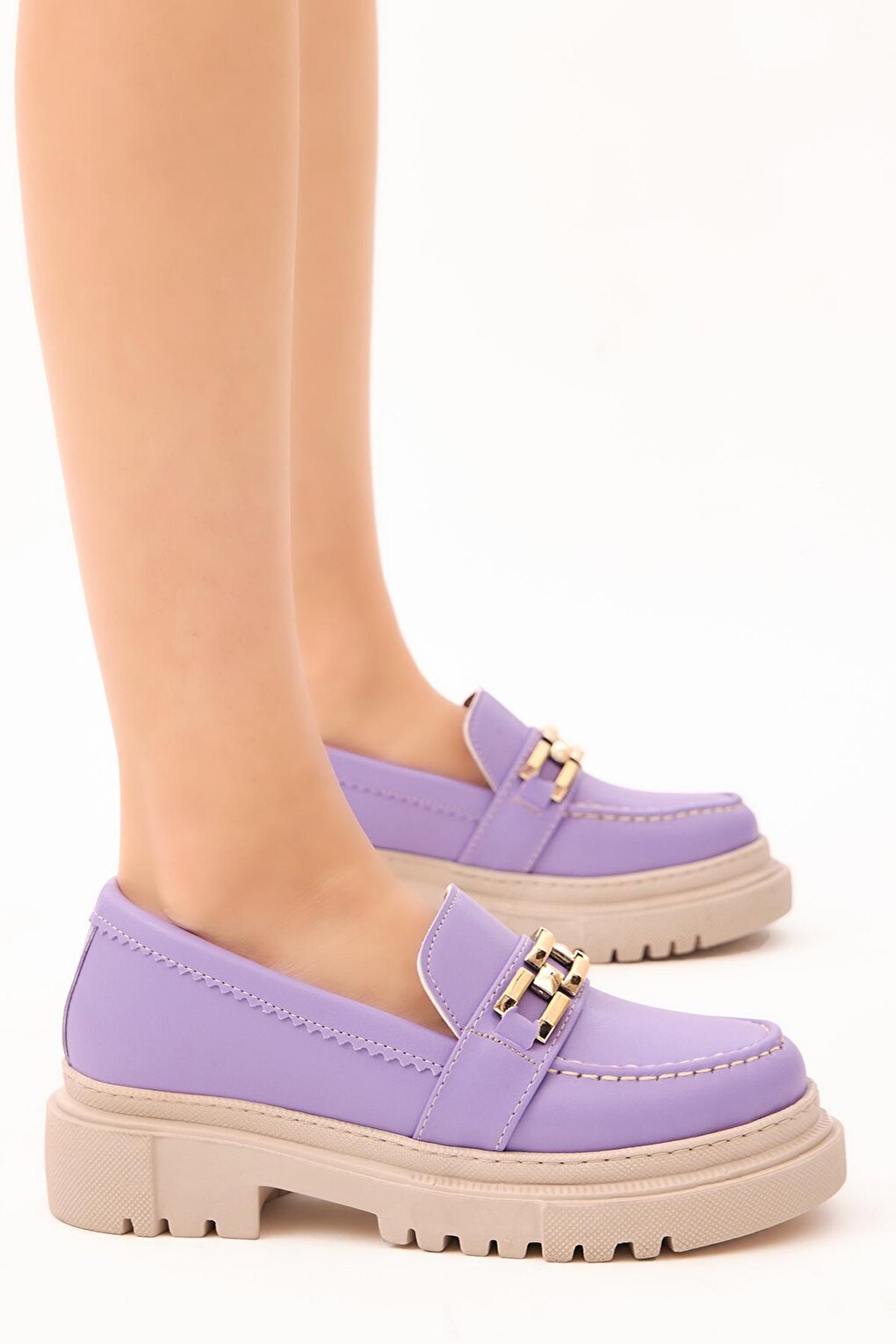 Women's Lilac Chain Buckle High Sole Casual Shoes