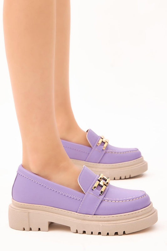 Women's Lilac Chain Buckle High Sole Casual Shoes