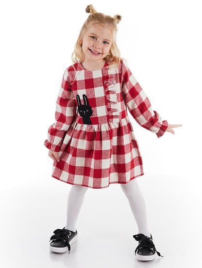 Rabbit Plaid Thick Woven Girls Dress