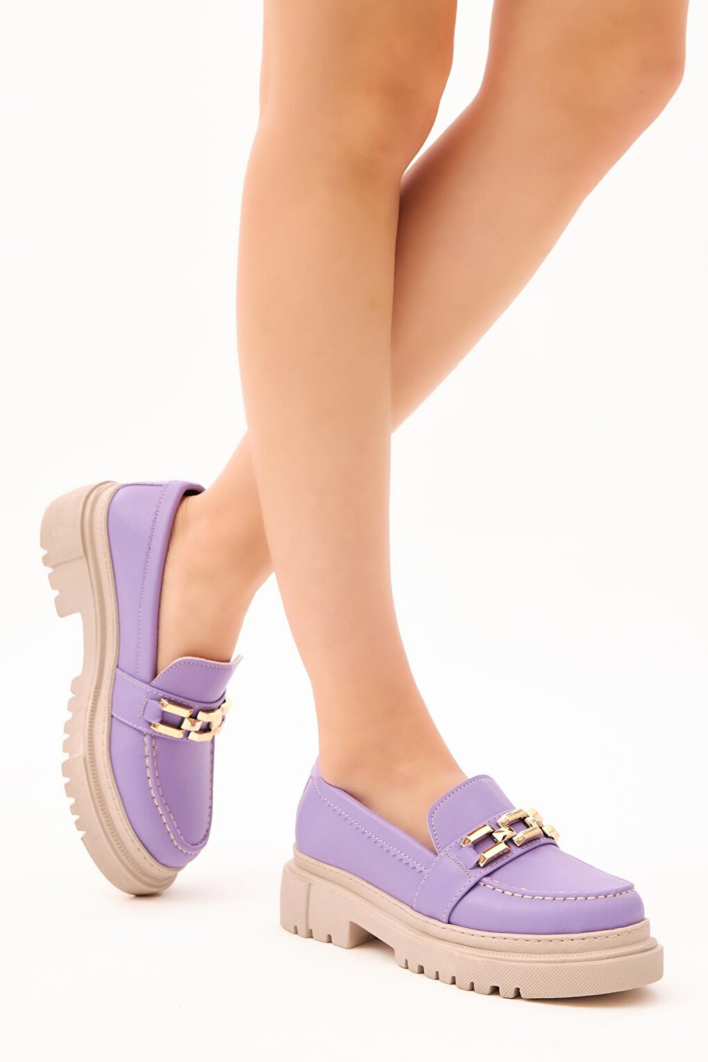 Women's Lilac Chain Buckle High Sole Casual Shoes