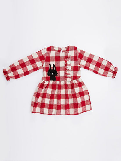 Rabbit Plaid Thick Woven Girls Dress