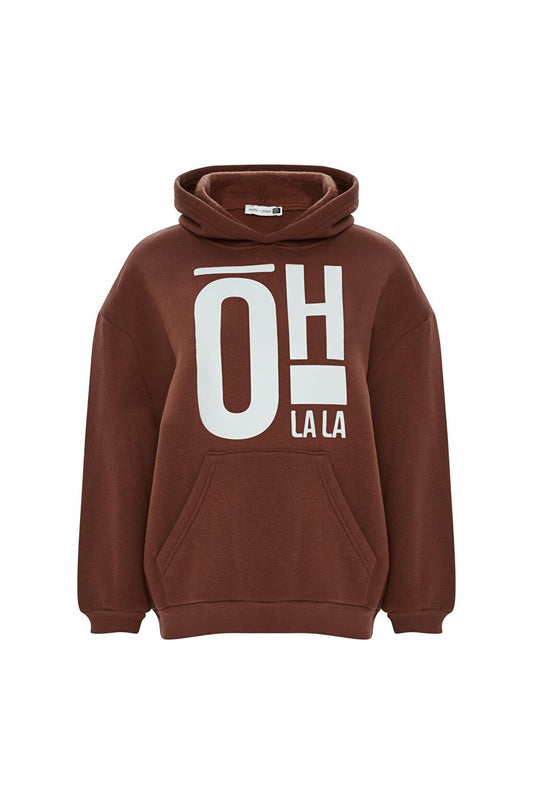 Printed Solid Color Sweatshirt -Brown