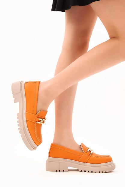 Women's Orange Chain Buckle High Sole Casual Shoes