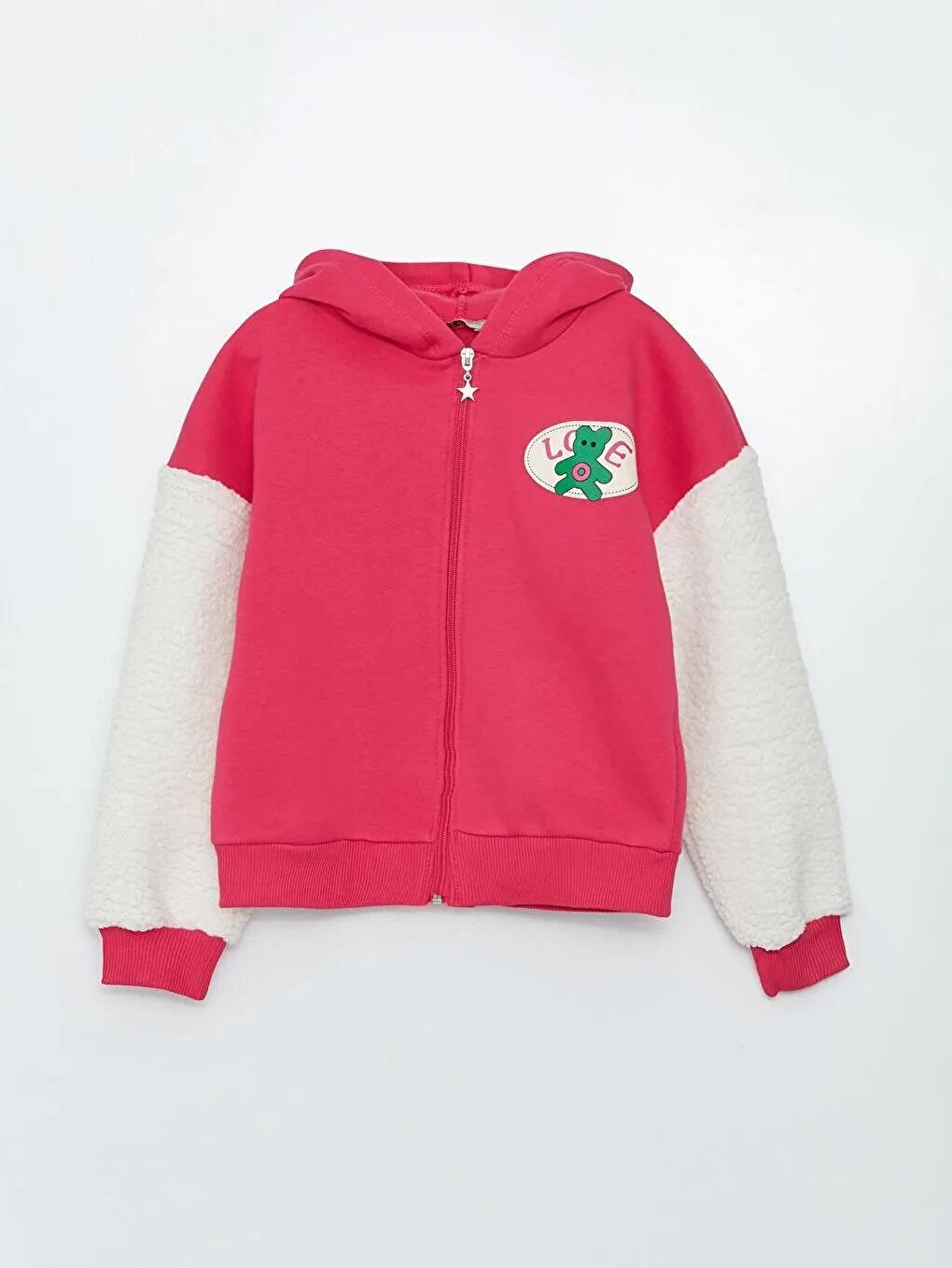 Girl's Slim Fit Three Thread Raised Hooded Jacket