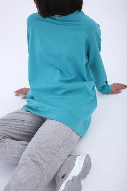 Aqua Crew Neck Raglan Sleeve Sweatshirt