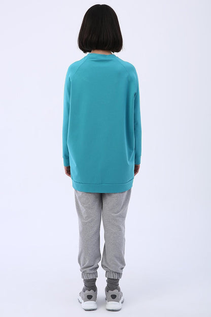 Aqua Crew Neck Raglan Sleeve Sweatshirt