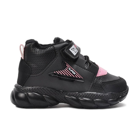 629 Black-Pink Velcro &amp; Fur Baby Boots