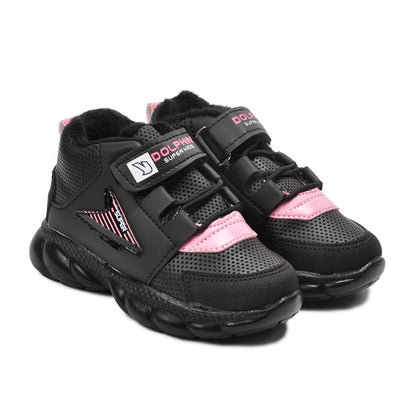 629 Black-Pink Velcro &amp; Fur Baby Boots