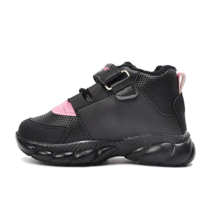 629 Black-Pink Velcro &amp; Fur Baby Boots