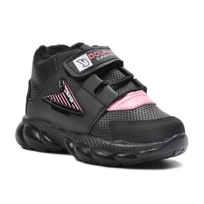 629 Black-Pink Velcro &amp; Fur Baby Boots