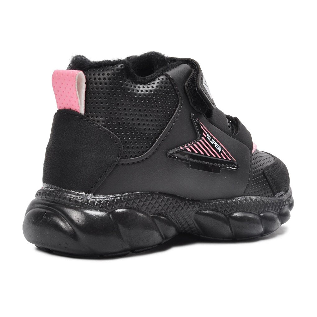 629 Black-Pink Velcro &amp; Fur Baby Boots