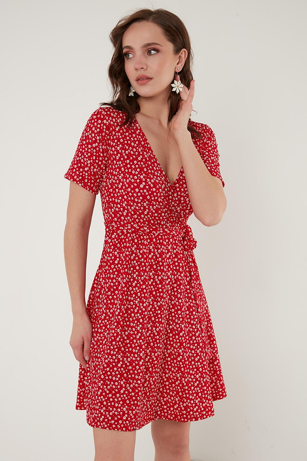 Floral Patterned Double Breasted Collar Ribbed Dress 5864505Y6