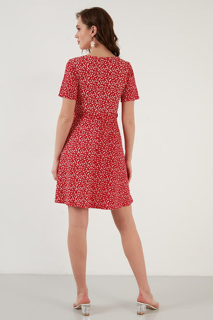 Floral Patterned Double Breasted Collar Ribbed Dress 5864505Y6