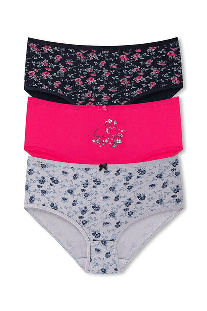 Cotton Patterned Plus Size Women's Panties 3-Piece