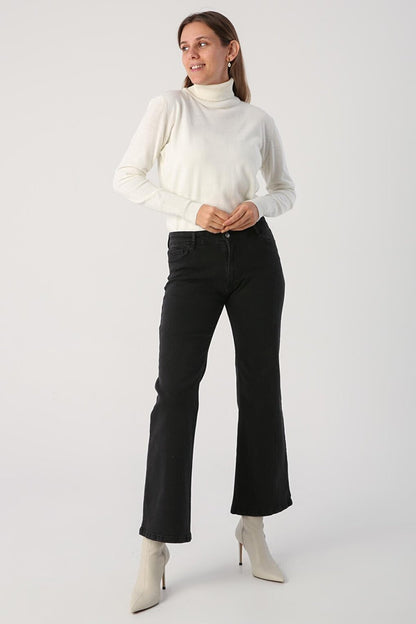 Anthracite Cotton Wide Leg Denim Trousers