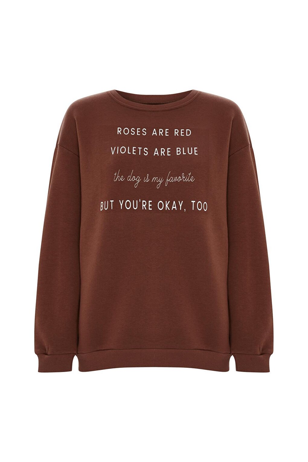 Printed Solid Color Sweatshirt -Brown