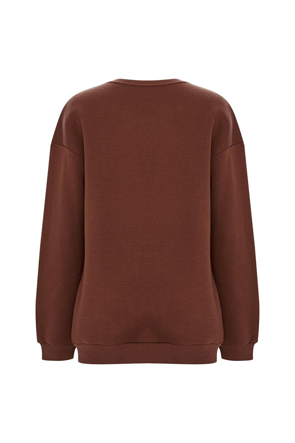 Printed Solid Color Sweatshirt -Brown