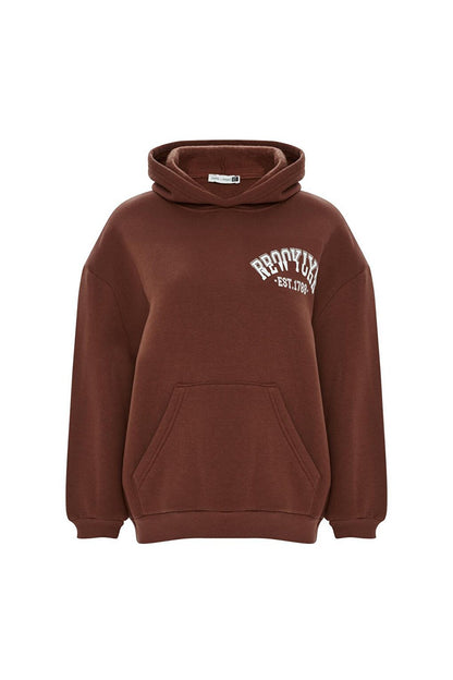 Printed Solid Color Sweatshirt -Brown