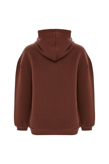 Printed Solid Color Sweatshirt -Brown