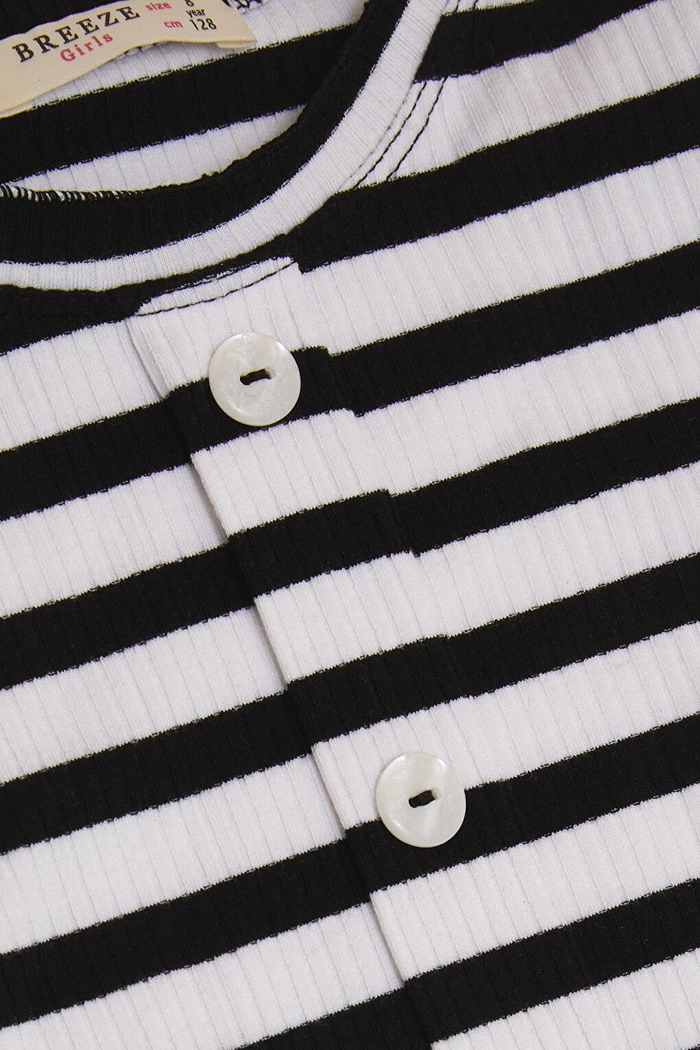 Girl's Long Sleeve T-Shirt Button Accessories Striped Black (Age 8-14)