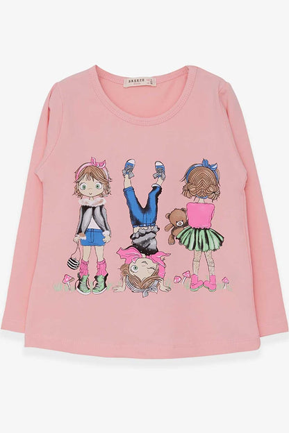 Girl's Long Sleeve T-Shirt Girl Printed Salmon (Age 3-4)