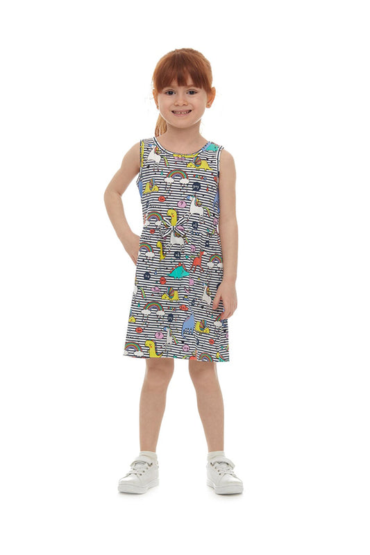 Girl's Rainbow Unicorn Pattern Sleeveless Dress