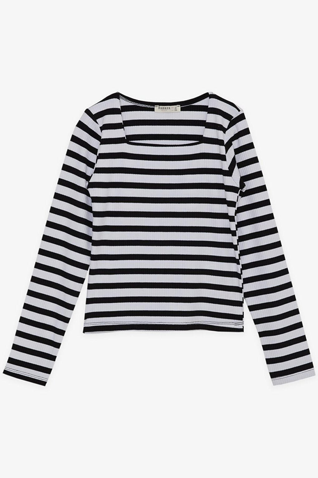 Girl's Long Sleeve T-Shirt Striped Square Neck Mixed Color (Age 9-14)