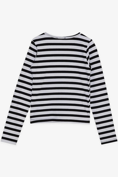 Girl's Long Sleeve T-Shirt Striped Square Neck Mixed Color (Age 9-14)