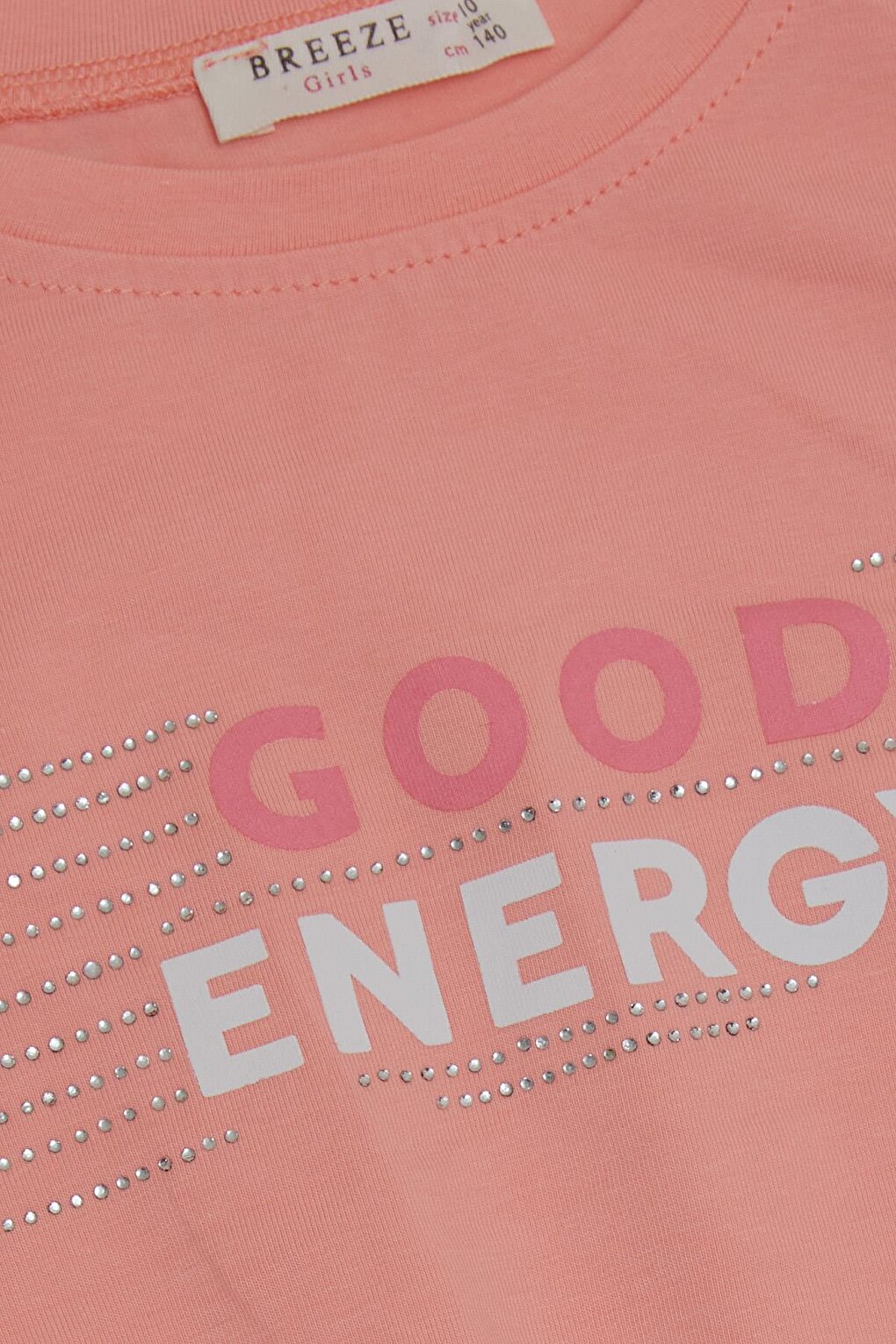 Girl's Long Sleeve T-Shirt, Stoned Text Printed, Tied Front, Salmon (Ages 9-14)