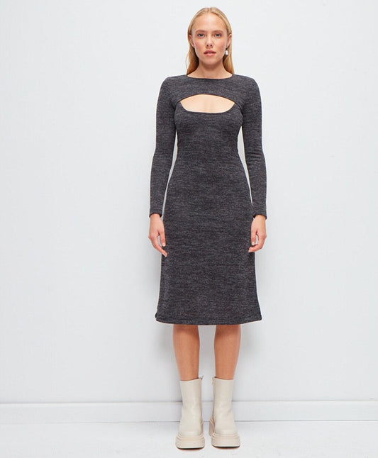 Long Sleeve Solid Color Knitwear Dress