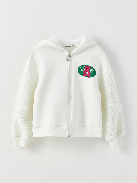 Girl's Slim Fit Three Thread Hooded Jacket