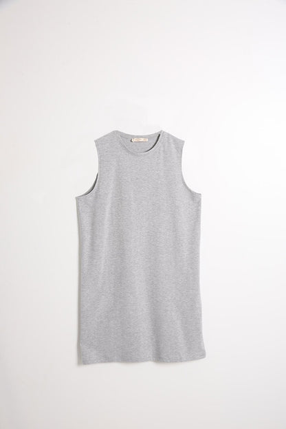 Gray Collar Piping Sleeveless Basic Tunic