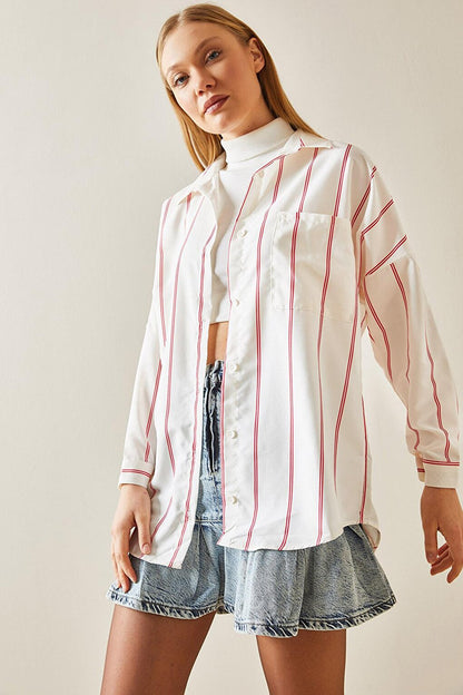 Red Striped Oversize Shirt 4KXK2-47862-04